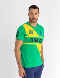 BRAZIL DIAGONAL COLOR BLOCK JERSEY T-SHIRT