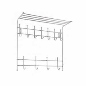 Вешалка с полкой настенная металлическая на 11 крючков ВПТ11 матовый серый