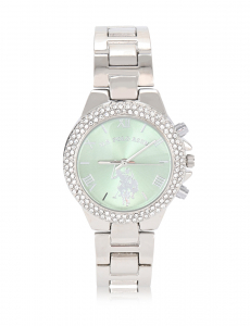 LADIES EMBELLISHED SILVER LINK WATCH WITH MINT FACE