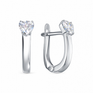 Серьги с фианитом родированные серебро 925*