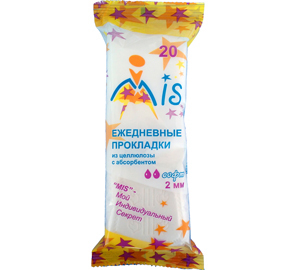 Прокладки ежедневные "MIS" целлюлоза с суперабсорбентом, упаковка пленка, 20 шт.