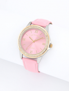 LADIES PINK STRAP WATCH WITH GOLD ACCENT