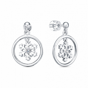 Серьги с фианитом родированные серебро 925*