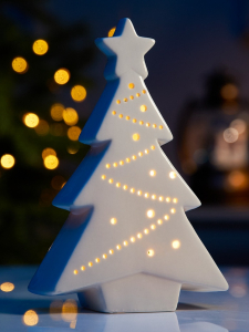 Светодиодная фигура «Белая Ёлка», 17.3?11.3?4.5 см, 1 LED, керамика, от батареек LR44?3, тёплый белый свет