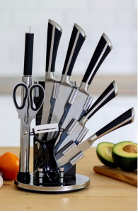 Набор кухонных ножей из 8 предметов с подставкой из нержавеющей стали,