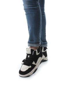 05-P83-1Z BLACK/WHITE Кроссовки женские зимние (натуральная кожа, шерсть)