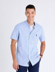 SHORT SLEEVE VERTICAL STRIPE SLUB POPLIN SHIRT