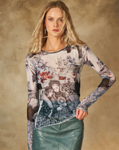 Лонгслив из сетки с принтом 457.4.15