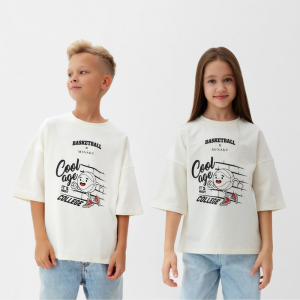 Футболка детская MINAKU: basketball kids, цвет молочный, рост 140 см