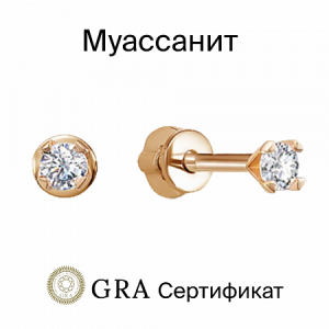 Серьги с муассанитом позолоченные серебро 925*