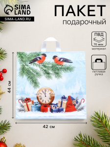 Пакет подарочный новогодний «Пернатые друзья», полиэтиленовый с петлевой ручкой, 42?44 см
