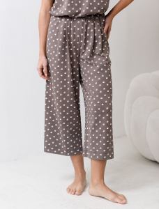 Укороченные широкие брюки кюлоты c принтом на резинке из 100% хлопка