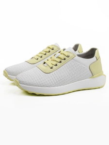 03-YC352-2 WHITE/YELLOW  Кроссовки летние женские (натуральная кожа)