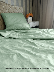 “Акция Простыня на резинке Льняные мотивы “Мята”  100% Хлопок