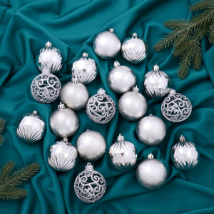 Ёлочные игрушки «Лоран узоры», шары новогодние, d=6 см, набор 20 шт. серебро
