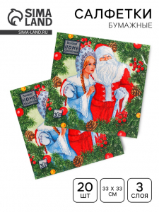Салфетки новогодние бумажные Home Classic «Дед Мороз и Снегурочка», 3 слоя, 33?33 см, 20 шт.