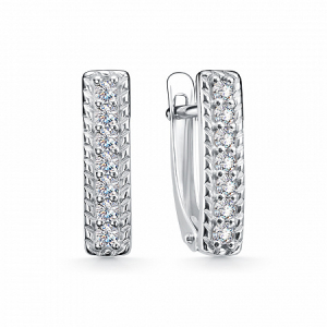 Серьги с фианитом родированные серебро 925*