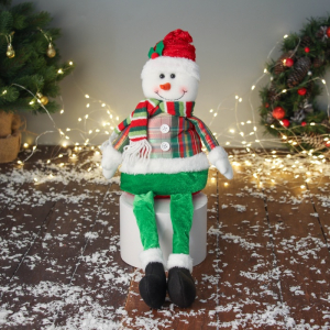 Игрушка мягкая «Снеговик с пуговками, длинные ножки» 44?20 см, красно-зелёный