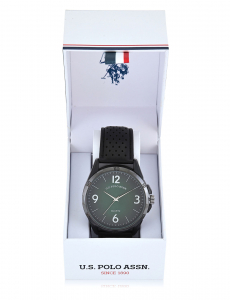 MENS BLACK STRAP GREEN FACE WATCH