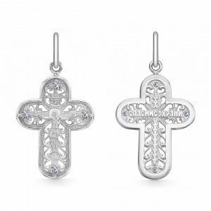 Крест из серебра литье с фианитом родированный