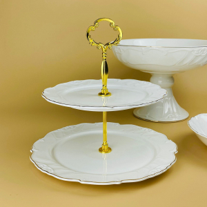 109-261 Двухъярусная этажерка  КРОКУС ЗОЛОТО в под.уп.(х12)Фарфор