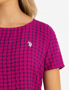 SHORT SLEEVE PEPLUM GRID TOP