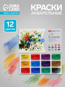 Акварель художественная в кюветах «ЗХК. Сонет. Ботаника», 12 цветов ? 2.5 мл