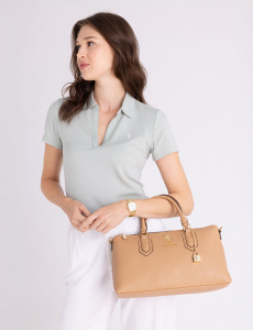 LOCK CHAIN SATCHEL BAG WITH CROSSBODY STRAP