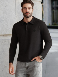 Лонгслив с воротником поло на пуговицах из премиального хлопка с эластаном