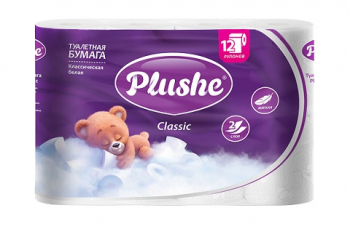 Туалетная бумага Plushe Classic 12 рулонов*18 метров, 2 слоя