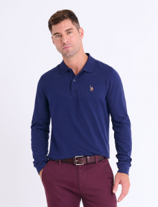 LONG SLEEVE PEACHED JERSEY POLO SHIRT