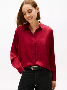Relaxed Textured Stretch Satin Shirt