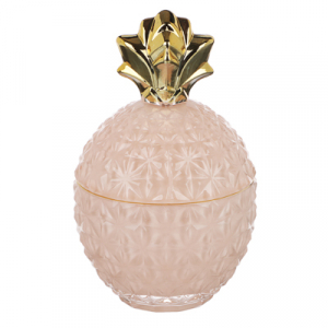 Шкатулка стеклянная Ананас розовый с золотом, 8,5x14см
