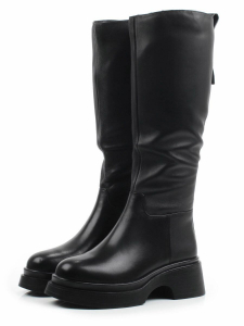 02-FD853-1 BLACK Сапоги демисезонные женские (натуральная кожа, байка)