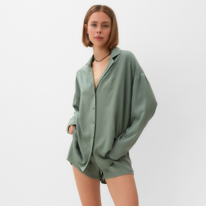 Костюм женский: рубашка, шорты, MINAKU: Casual Collection, оливковый, размер 50
