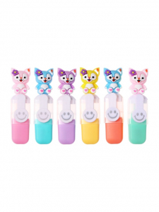 УЦЕНКА Набор маркеров текстовыделителей 6 штук 6 цветов, в пенале на молнии Котята