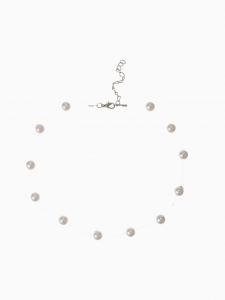 Бусы на леске «Жемчуг» шар №8, белые в серебре, 30 см