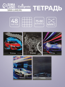 Тетрадь 48 листов в клетку, Calligrata «Авто», серые листы, МИКС