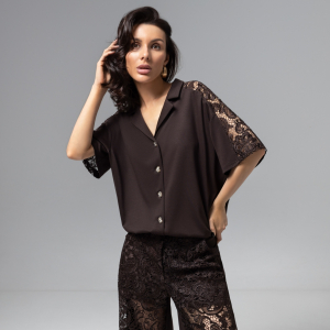 Рубашка комбинированный с кружевом, Стильное дежавю (горький шоколад)