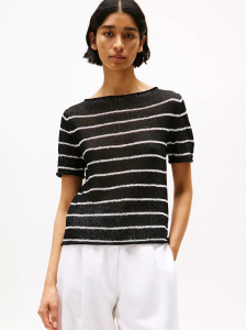 Short-Sleeve Textured Open-Knit Sweater