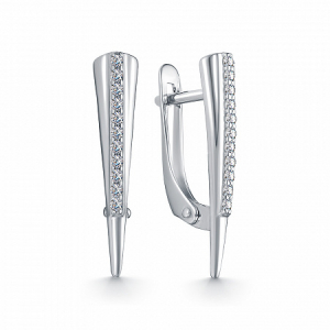 Серьги с фианитом родированные серебро 925*