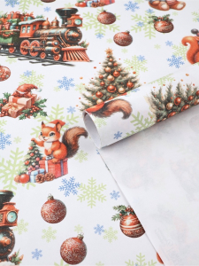 Бумага упаковочная новогодняя «Паровоз подарков», белый крафт, 1 лист, 80 г/м?, 72?100 см