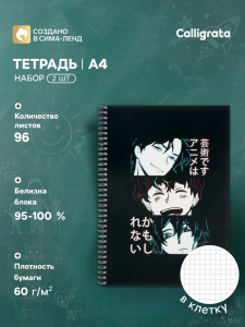 Тетради Calligrata «Аниме Art.Комикс», А4, 2 штуки, 96 листов, в клетку, на гребне, обложка из мелованного картона