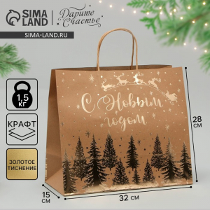 Пакет подарочный новогодний крафтовый «С Новым годом», 32?28?15 см