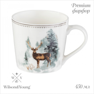 Кружка новогодняя «Зимний лес», 13.5?10?9 см, 450 мл, фарфор, белая