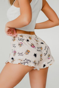 Шорты женские домашние с рюшей котята кремовый