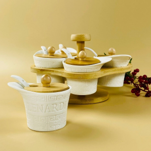 140-145 Набор из 5 банок для специй с ложками на подставке BAMBOO в под.уп.(х12)Фарфор