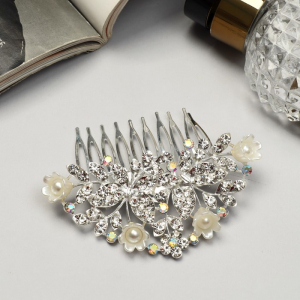 Гребень для волос QF «Сафьян», бабочки, 7?8 см, серебро