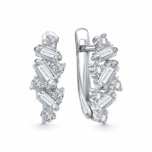 Серьги с фианитом родированные серебро 925*