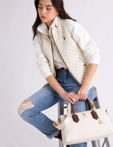 LOCK CHAIN SATCHEL BAG WITH CROSSBODY STRAP
